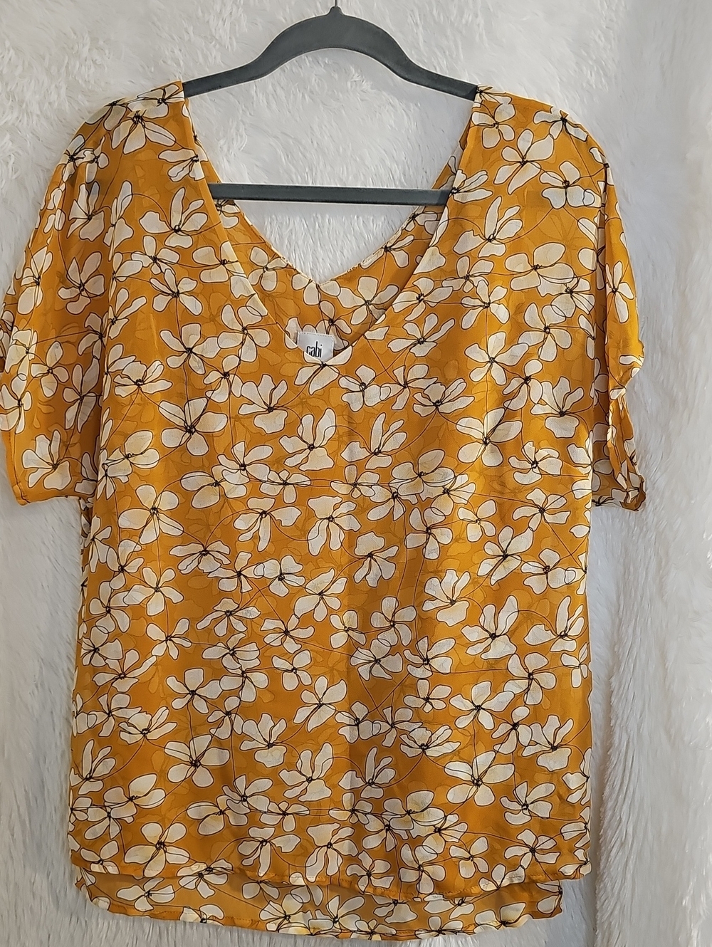 CAbi Mustard Floral V-Neck Blouse